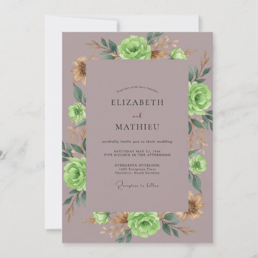 Invitation Mariage Mauve Lime Paeonie (Devant)