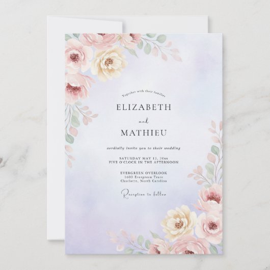 Invitation Mariage Mauve Peach Paeony (Devant)
