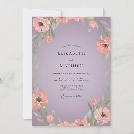 Invitation Mariage Mauve Péché Coquelicot (Devant)