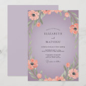 Invitation Mariage Mauve Péché Coquelicot (Devant / Derrière)