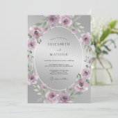 Invitation Mariage Mauve Poli Argent (Debout devant)