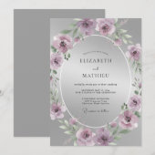 Invitation Mariage Mauve Poli Argent (Devant / Derrière)
