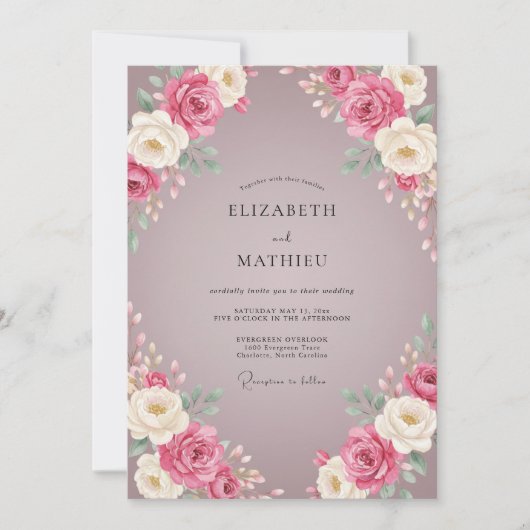 Invitation Mariage Mauve Rose (Devant)