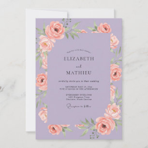 Invitation Mariage Mauve Saumon Ranunculus Eucalyptus