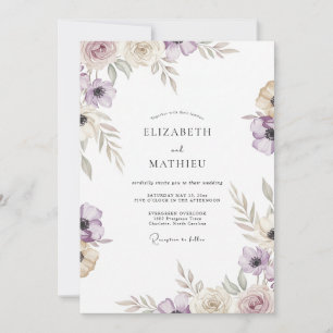 Invitation Mariage Mauve Taupe Ranunculus Eucalyptus