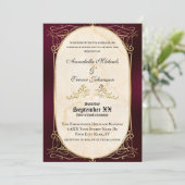 Invitation Mariage Médiéval Bourguignon et Or (Debout devant)