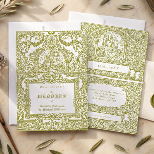 Invitation Mariage Médiéval Château Royal Vintage Vert Olive