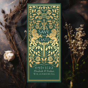 Invitation Mariage médiéval d'or du Lion royal vert