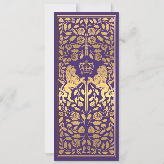 Invitation Mariage médiéval d'or violet Royal Lion (Dos)