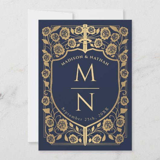Invitation Mariage médiéval du bouclier d'épée bleue (Dos)