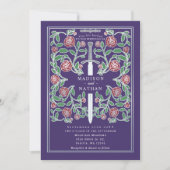 Invitation Mariage Médiéval Fantastique Épée Argent Violet (Devant)