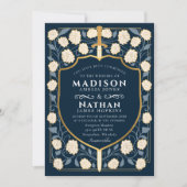 Invitation Mariage médiéval Fantasy Monogramme Epée & Bouclie (Devant)