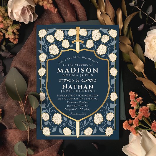 Invitation Mariage médiéval Fantasy Monogramme Epée & Bouclie