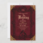 Invitation Mariage Médiéval Fantasy Royal Noir Rouge (Devant)