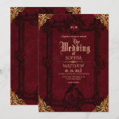 Invitation Mariage Médiéval Fantasy Royal Noir Rouge (Devant / Derrière)