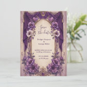 Invitation Mariage Médiéval Gothique Arche Pourpre Drapée (Debout devant)