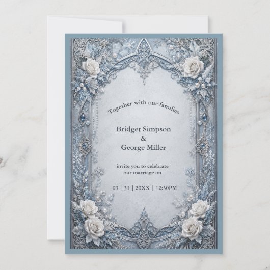 Invitation Mariage Médiéval Gothique Hiver Glace Argent (Devant)