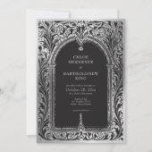 Invitation Mariage médiéval gothique noir argenté (Devant)