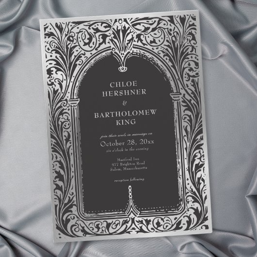 Invitation Mariage médiéval gothique noir argenté