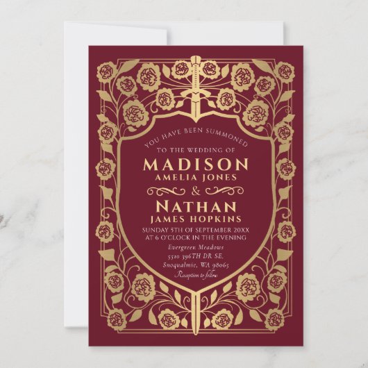 Invitation Mariage médiéval Red Sword Shield (Devant)