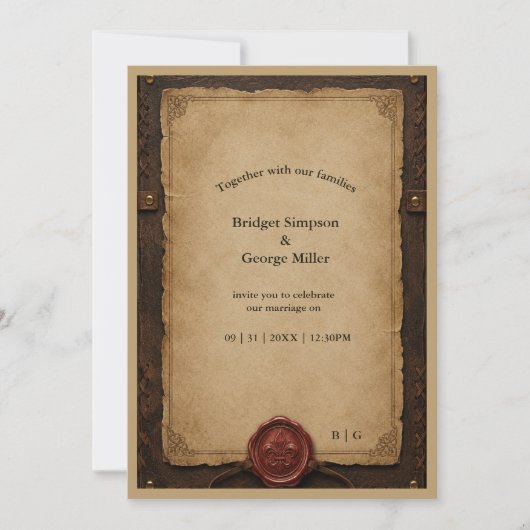 Invitation Mariage Médiéval Rustique en Cire de Cuir (Devant)