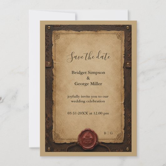 Invitation Mariage Médiéval Rustique en Cire de Cuir (Devant)