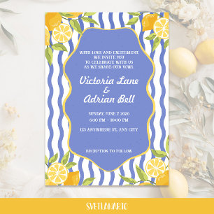 Invitation Mariage Méditerranéen au citron et rayures bleues