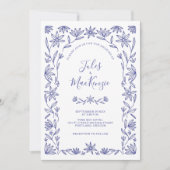 Invitation Mariage méditerranéen Bleu Blanc Floral (Devant)