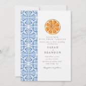 Invitation Mariage Méditerranéen Carreau Bleu Orange Aquarell (Devant)