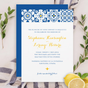 Invitation Mariage Méditerranéen Carreaux Bleus Jaunes