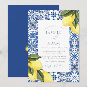 Invitation Mariage Méditerranéen Carrelage Bleu Citron