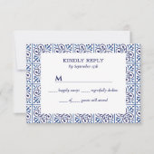 Invitation Mariage méditerranéen Indigo Tile de la marine esp (Devant)