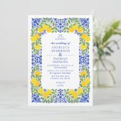 Invitation Mariage Méditerranéen Italie Grèce Élégant Citron (Debout devant)