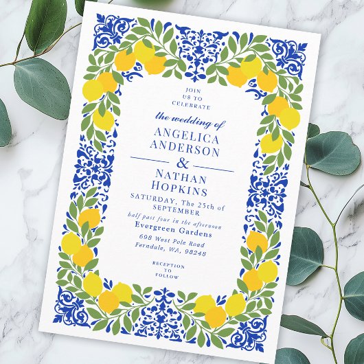 Invitation Mariage Méditerranéen Italie Grèce Élégant Citron