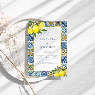 Invitation Mariage méditerranéen moderne citron bleu et jaune
