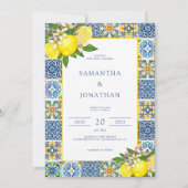 Invitation Mariage méditerranéen moderne citron bleu et jaune (Devant)