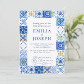 Invitation Mariage méditerranéen moderne d'été bleu clair (Debout devant)