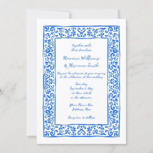 Invitation Mariage méditerranéen QR RSVP dessin à la main ble