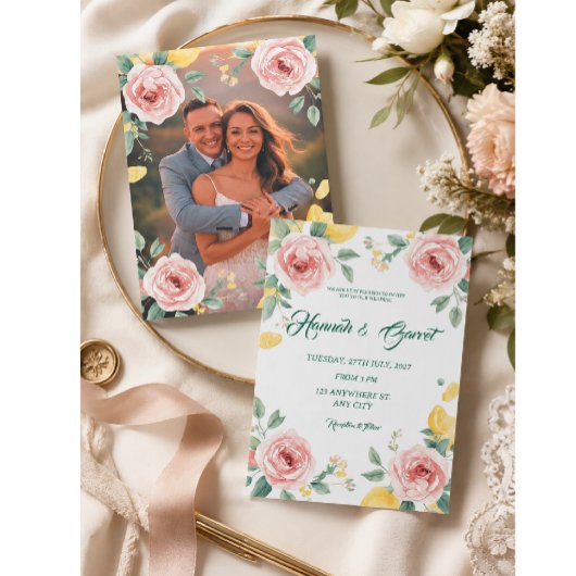 Invitation Mariage Méditerranéen Rose Blush & Citron