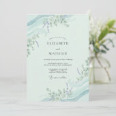 Invitation Mariage Menthe Aqua Feuillage Eucalyptus Doux (Debout devant)
