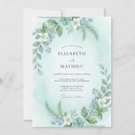 Invitation Mariage Menthe Eucalyptus Aqua (Devant)