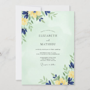 Invitation Mariage Menthe Ocre Indigo Pétales