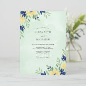 Invitation Mariage Menthe Ocre Indigo Pétales (Debout devant)