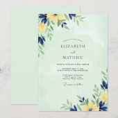 Invitation Mariage Menthe Ocre Indigo Pétales (Devant / Derrière)
