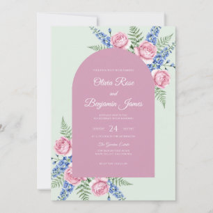 Invitation Mariage Menthe Pervenche Delphinium Eucalyptus