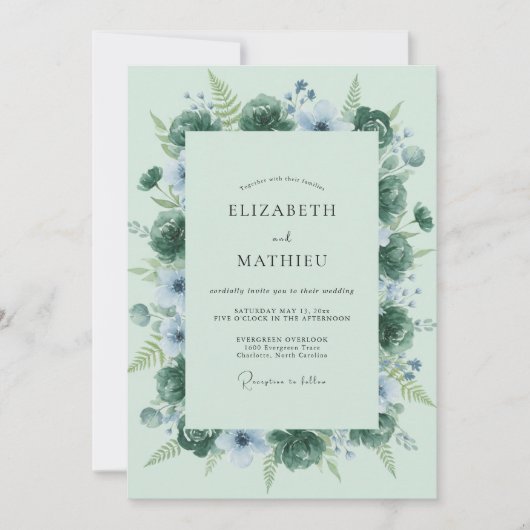 Invitation Mariage Menthe Pervenche Succulente Eucalyptus (Devant)
