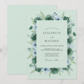 Invitation Mariage Menthe Pervenche Succulente Eucalyptus (Devant / Derrière)