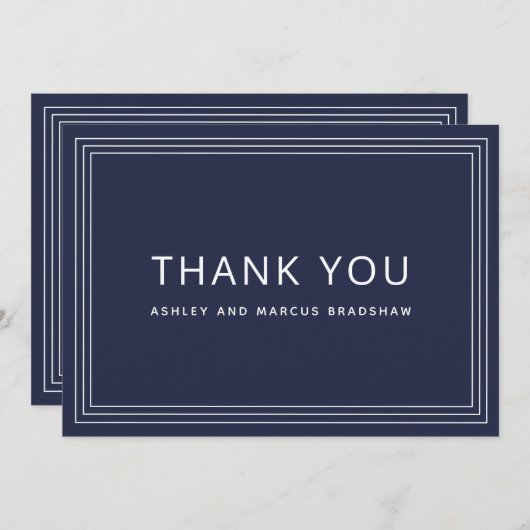 Invitation Mariage Merci bleu marine simple (Devant / Derrière)