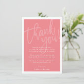 Invitation MARIAGE MERCI brosse lettré écriture corail rose (Debout devant)