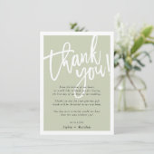 Invitation MARIAGE MERCI brosse texte écrit sauge vert (Debout devant)